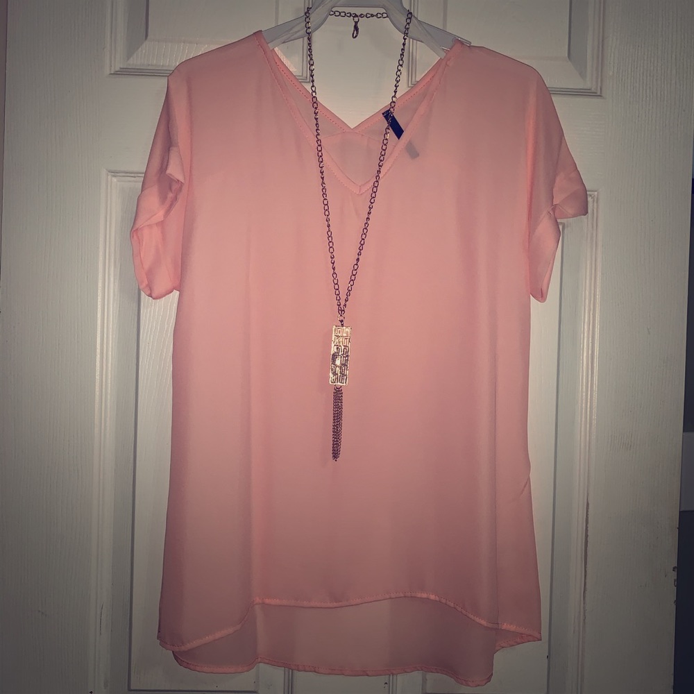 Peach Blouse with Necklace